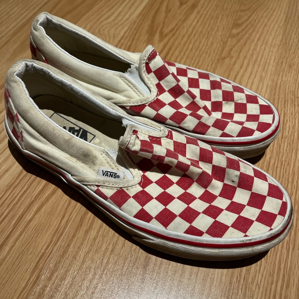 Vans Red and White Checkered Slip-Ons